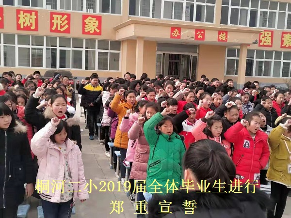 唐河县桐河乡第二中心小学隆重举行2019届毕业生“百日誓师”冲刺动员大会
