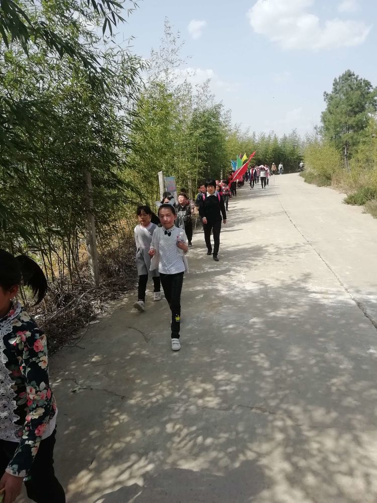 淅川县毛堂乡闫家沟小学：组织学生远足下沟黄金梨基地赏花磨炼意志